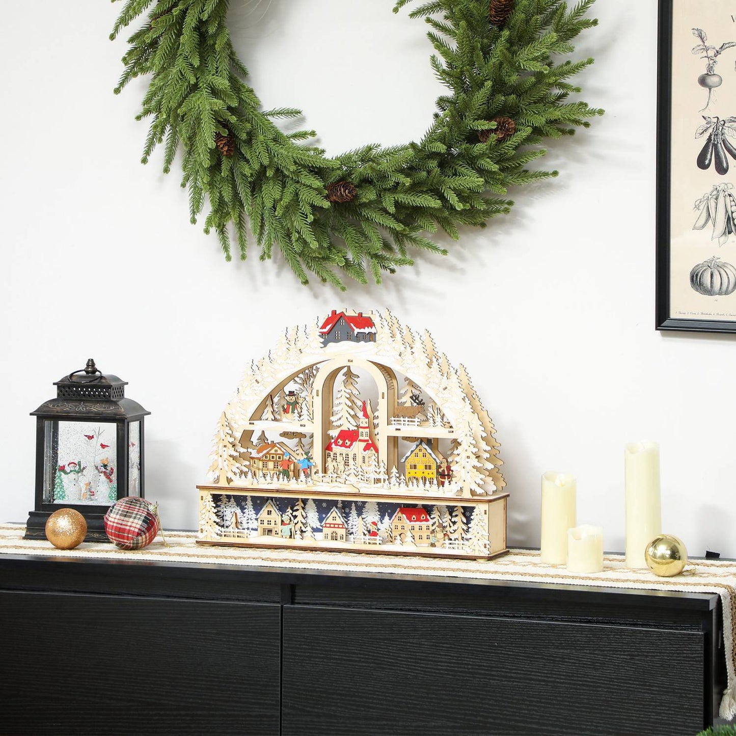 Christmas Village with LED Lights, 45 cm, Wood
