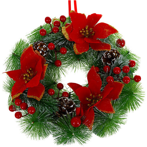 Christmas Wreath 30cm – Pine Cones, Red Berries, PVC