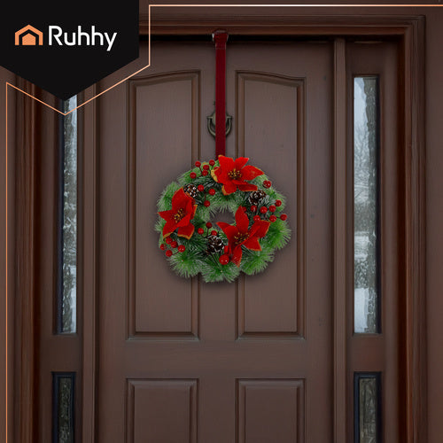 Christmas Wreath 30cm – Pine Cones, Red Berries, PVC