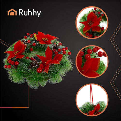 Christmas Wreath 30cm – Pine Cones, Red Berries, PVC
