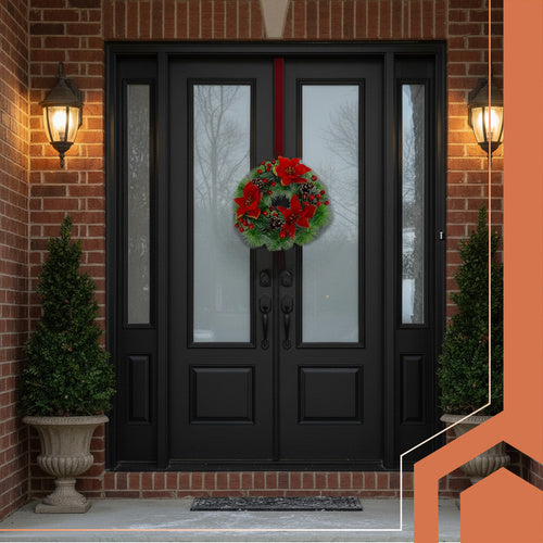 Christmas Wreath 30cm – Pine Cones, Red Berries, PVC