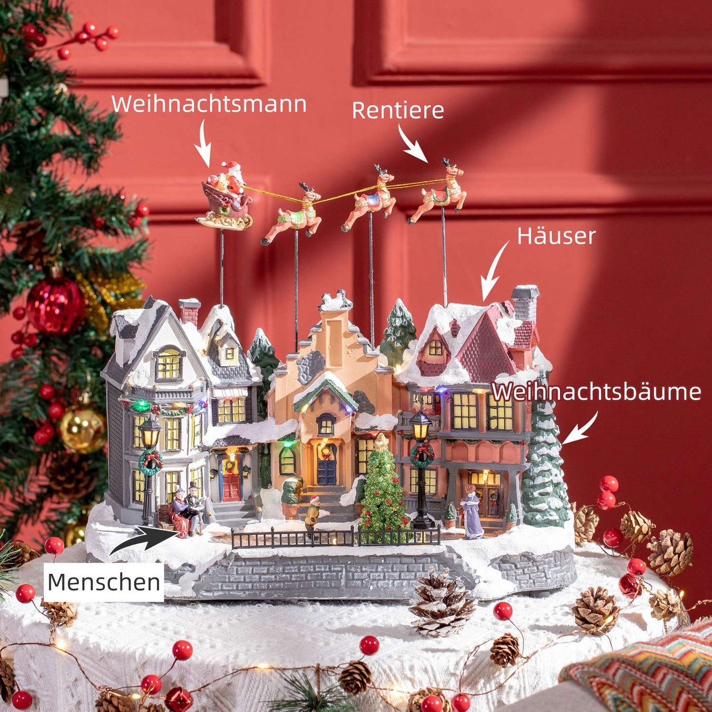 Animated Christmas indoor decoration with 22 LEDs, 38.5 cm