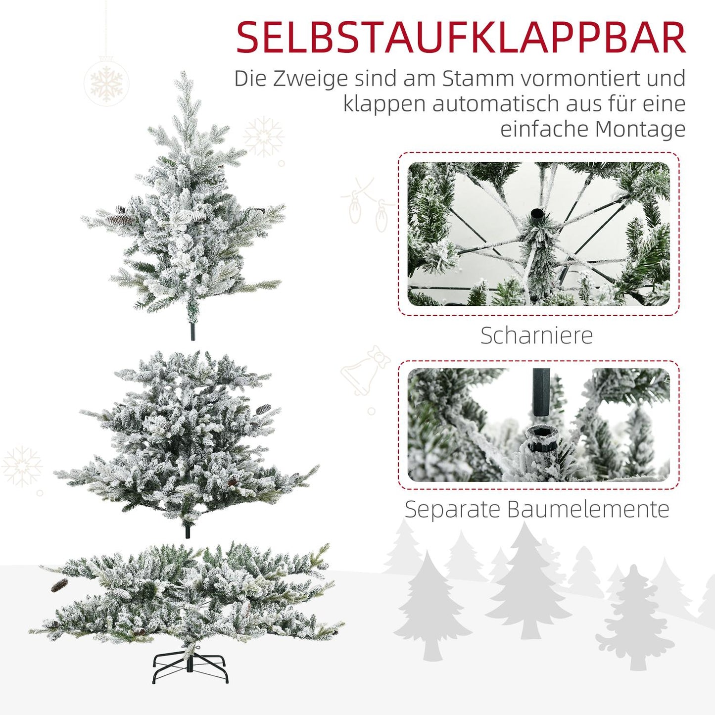 6ft Artificial Christmas Tree With Snow - 1471 Branch Tips