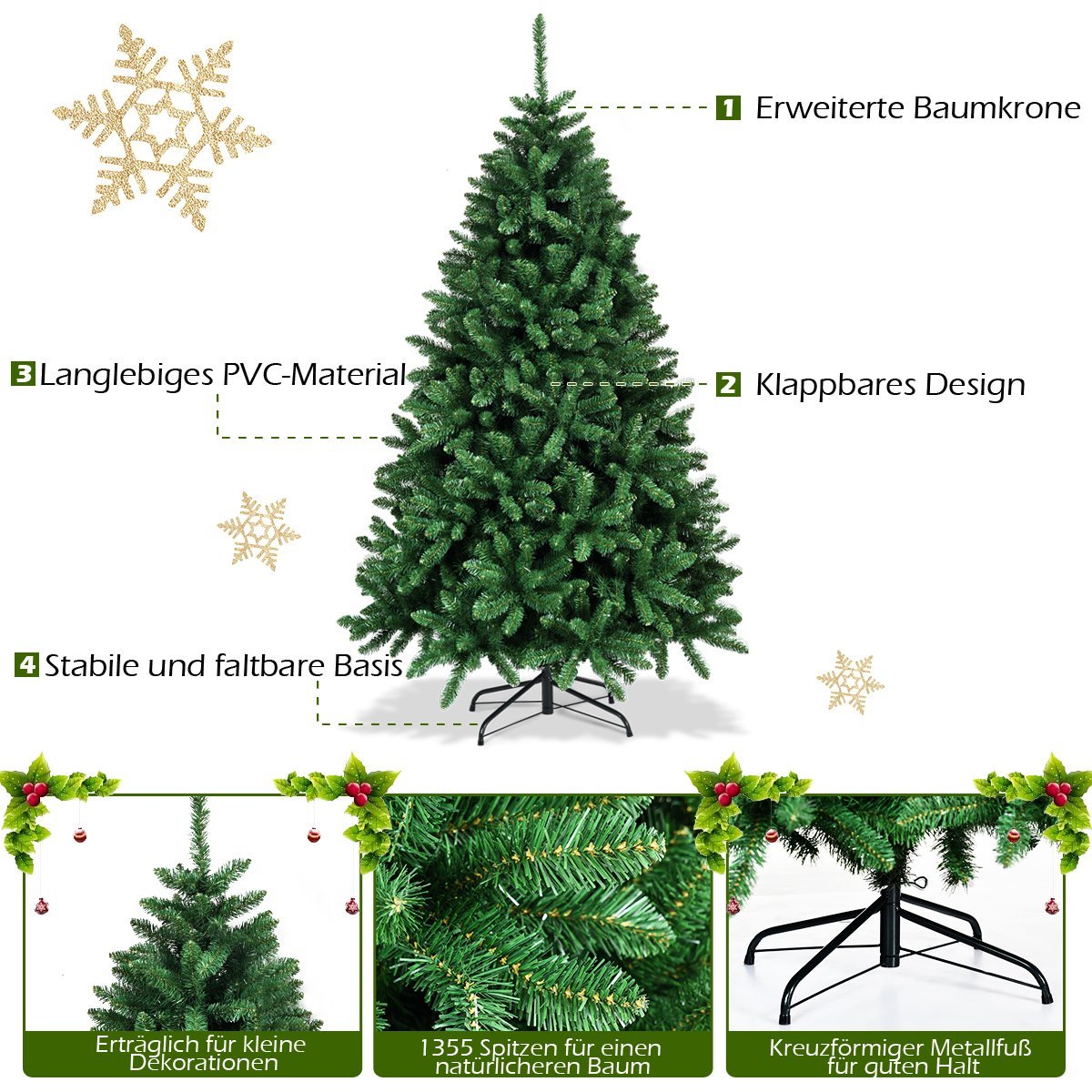 Christmas tree 183 cm artificial Christmas tree with foldable metal stand