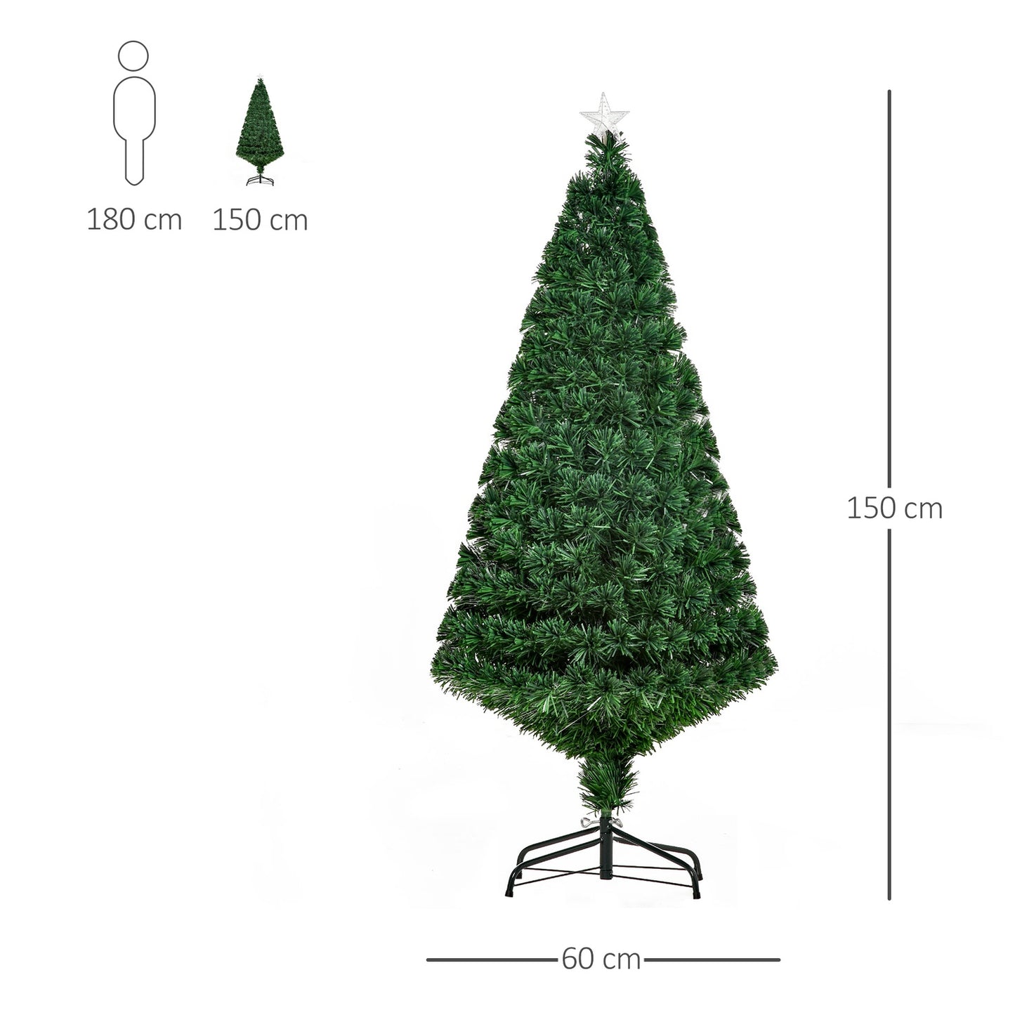 150 cm artificial Christmas tree with LED lights & metal stand