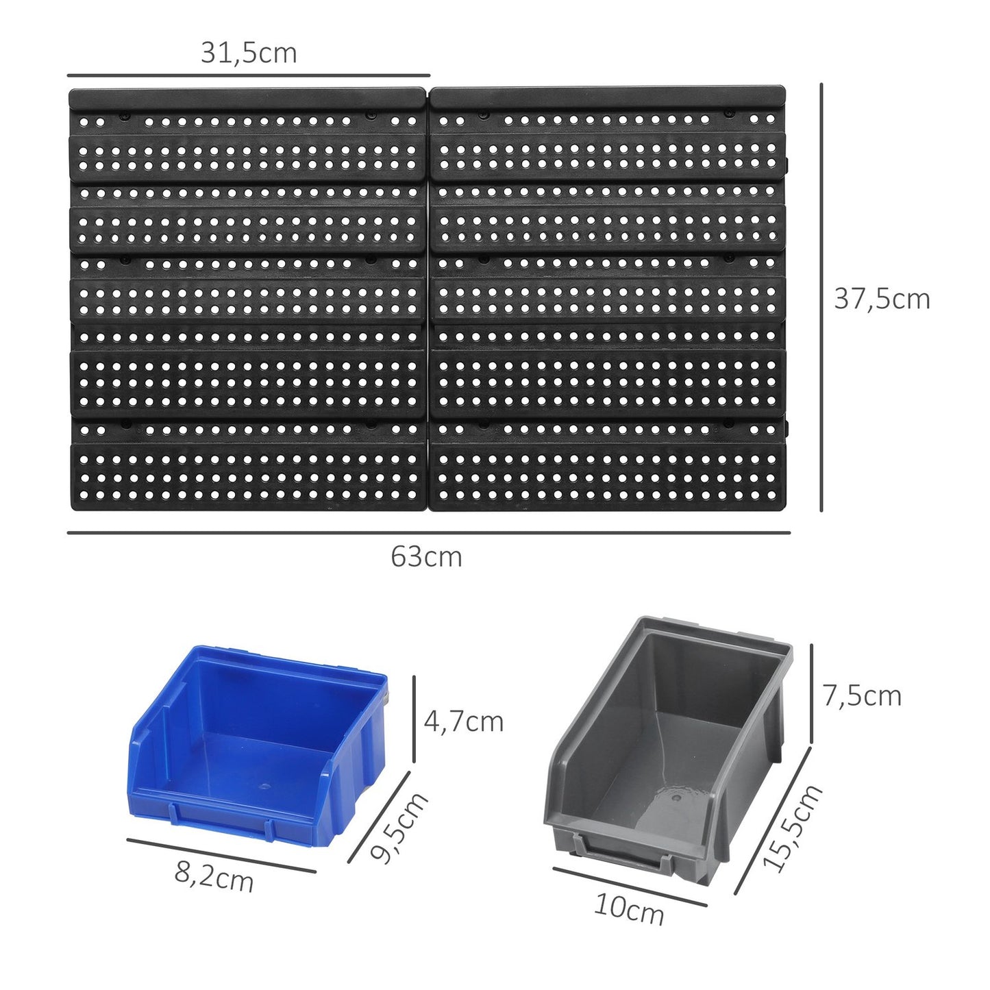Plastic shelf, 63x18x37.5 cm, 30 drawers in various sizes