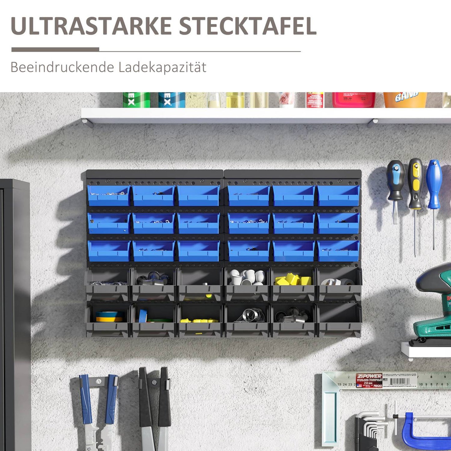 Plastic shelf, 63x18x37.5 cm, 30 drawers in various sizes