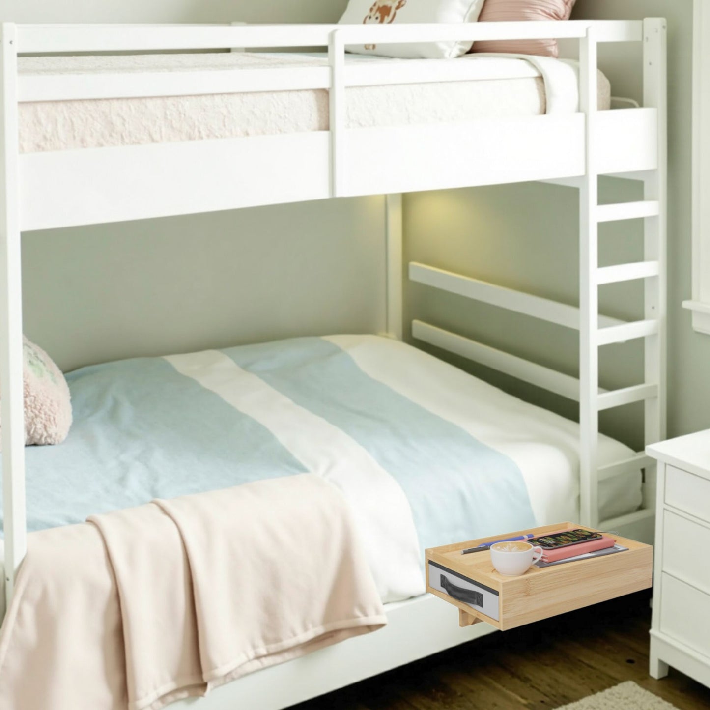 Clamp-On Bamboo Bedside Shelves, Set of 2