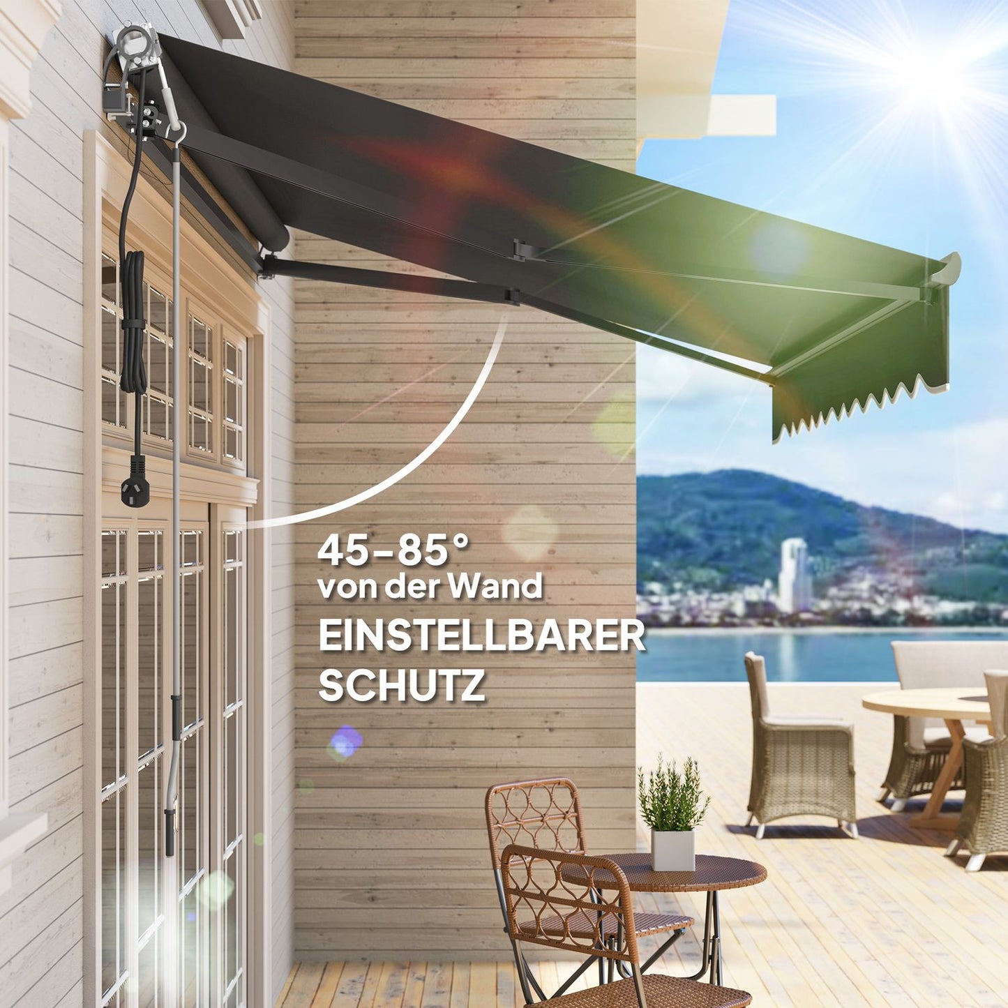 Tension awning with hand crank, UV 30+, 300cm, dark grey