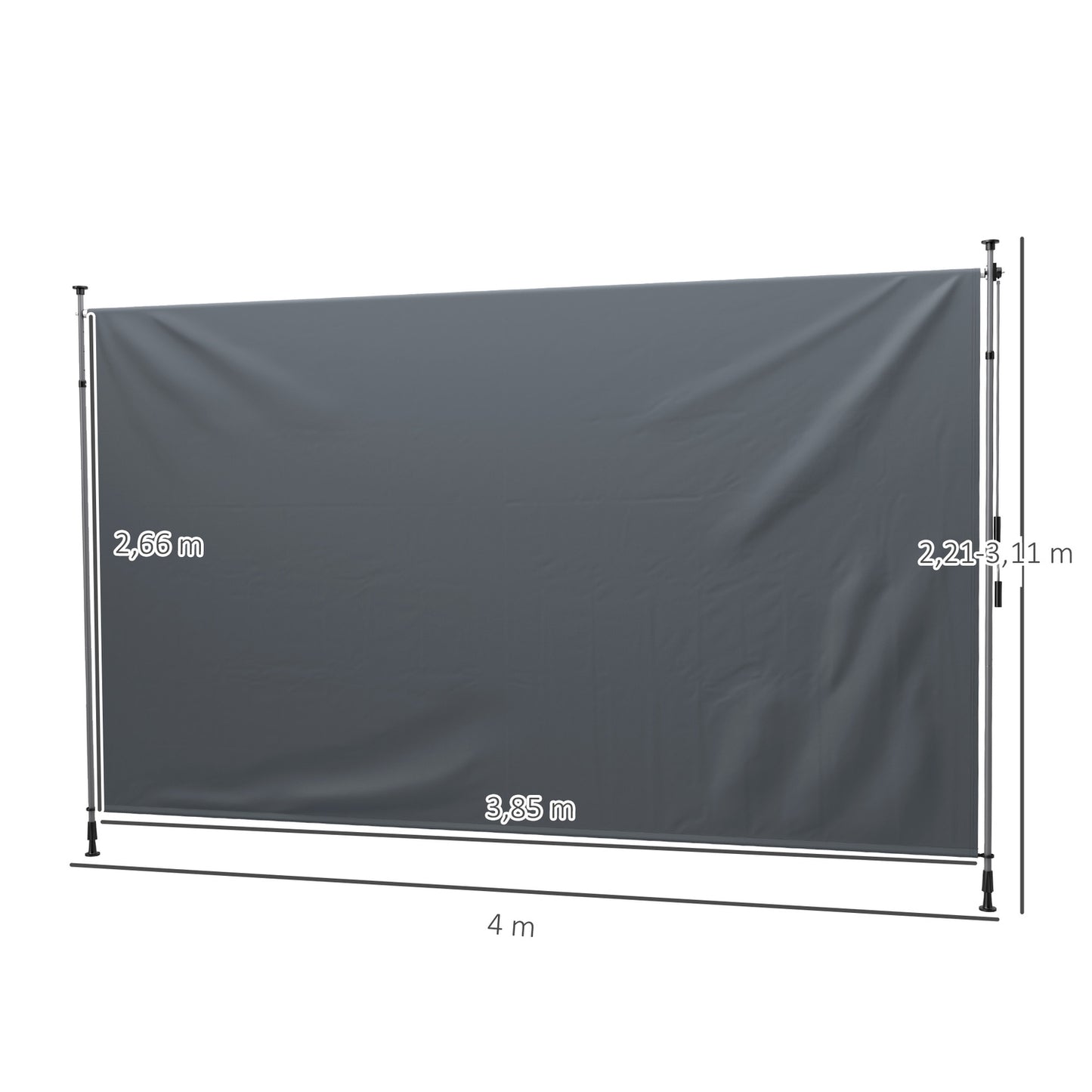 Height-adjustable clamp awning, UV-resistant, 400 cm wide