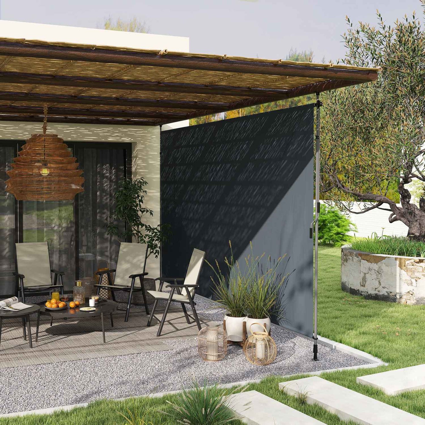 Height-adjustable clamp awning, UV-resistant, 400 cm wide