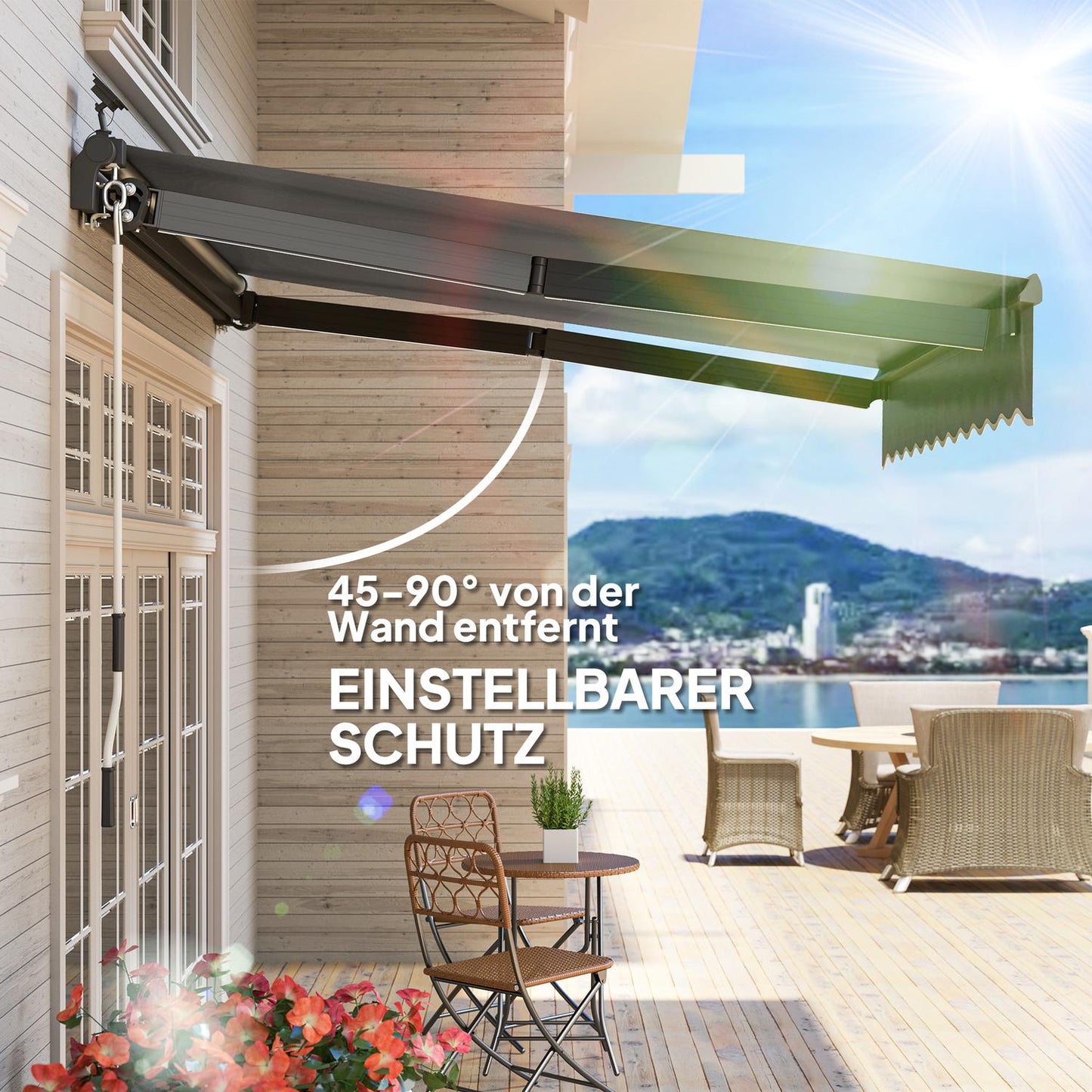 Clip-on umbrella with hand crank, UV 50+ Sun protection, 300 cm Grey