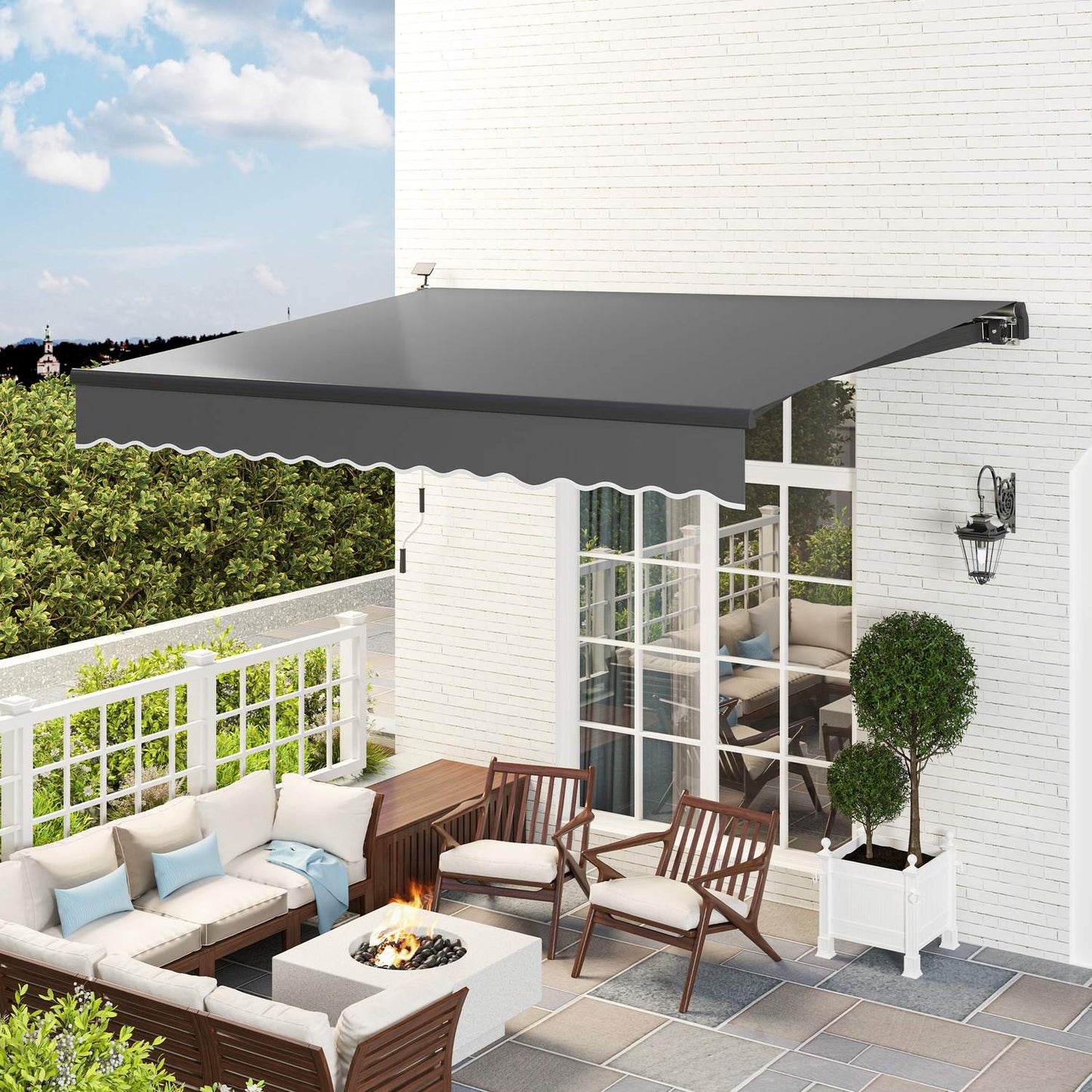 Tension awning with hand crank, UV 50+, 400 cm, Grey