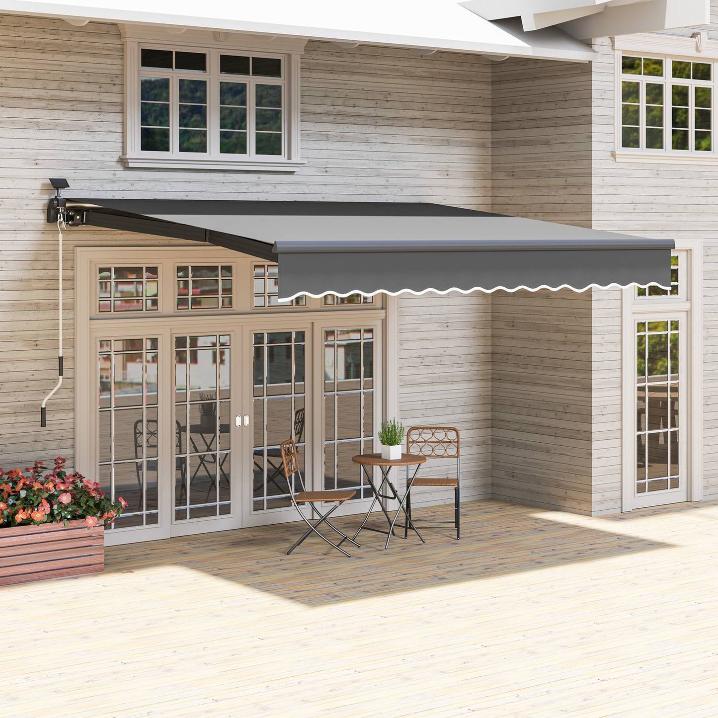Tension awning with hand crank, UV 50+, 400 cm, Grey