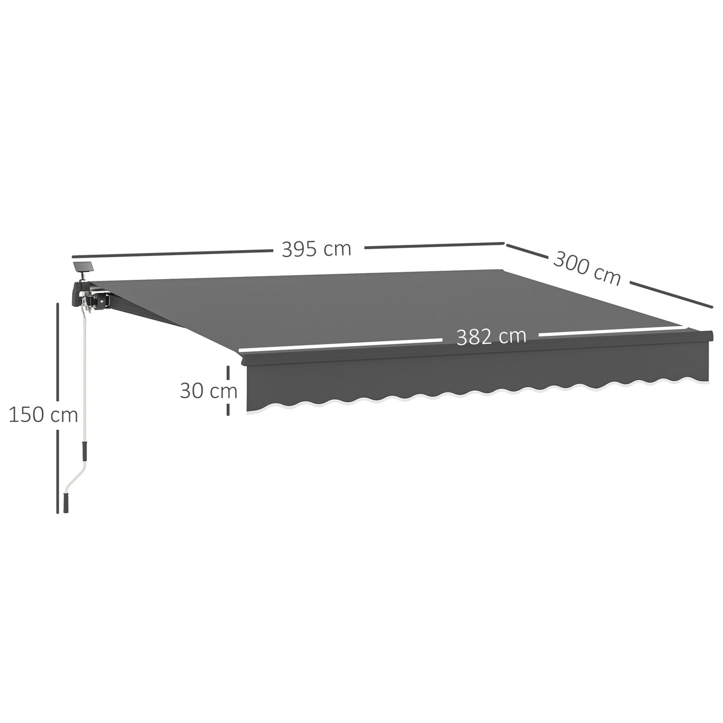 Tension awning with hand crank, UV 50+, 400 cm, Grey