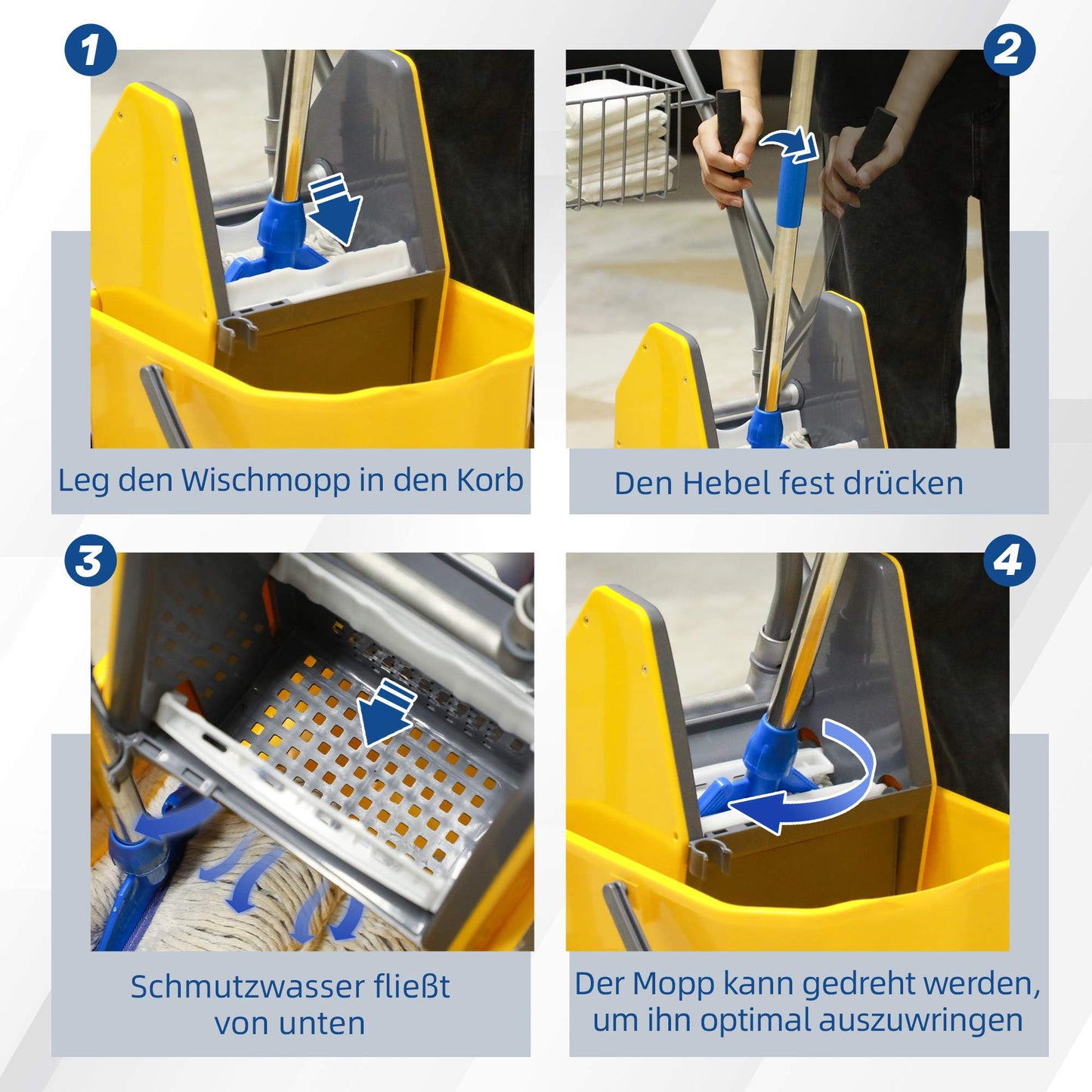 Cleaning Cart with Wringer, 25L Capacity, 4 Wheels, Yellow