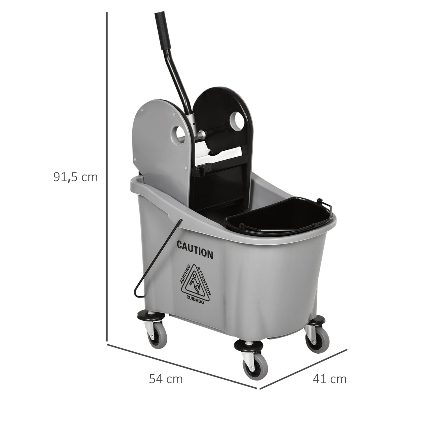 Mobile cleaning trolley with 36L bucket and twister, grey