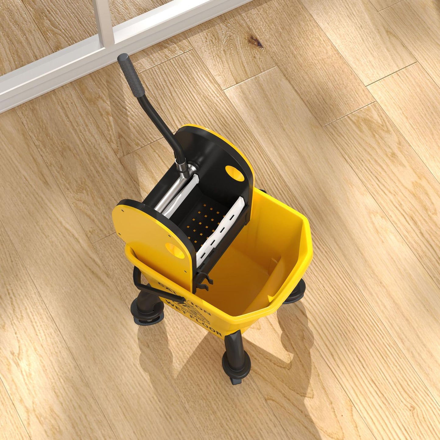 Cleaning trolley with 26L bucket & mop – Yellow