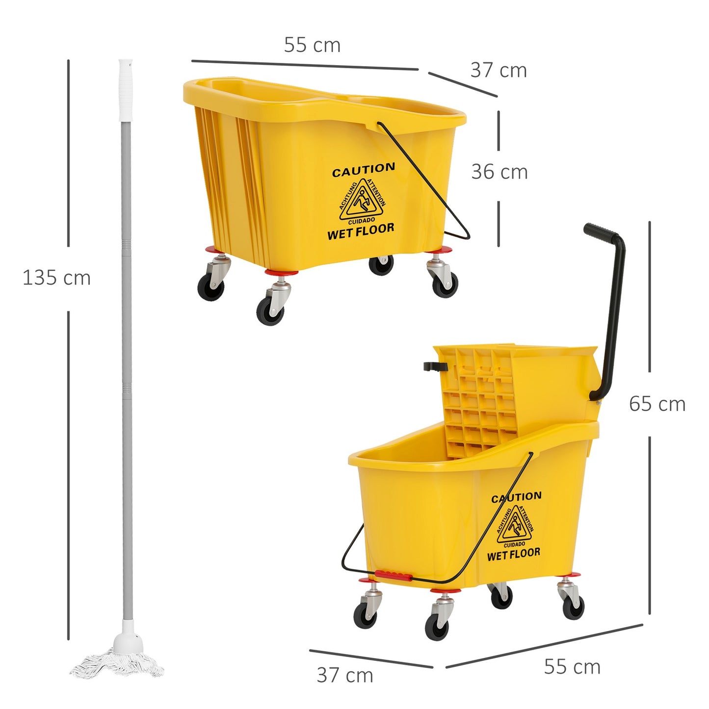 Cleaning trolley with 36L bucket and mop for building