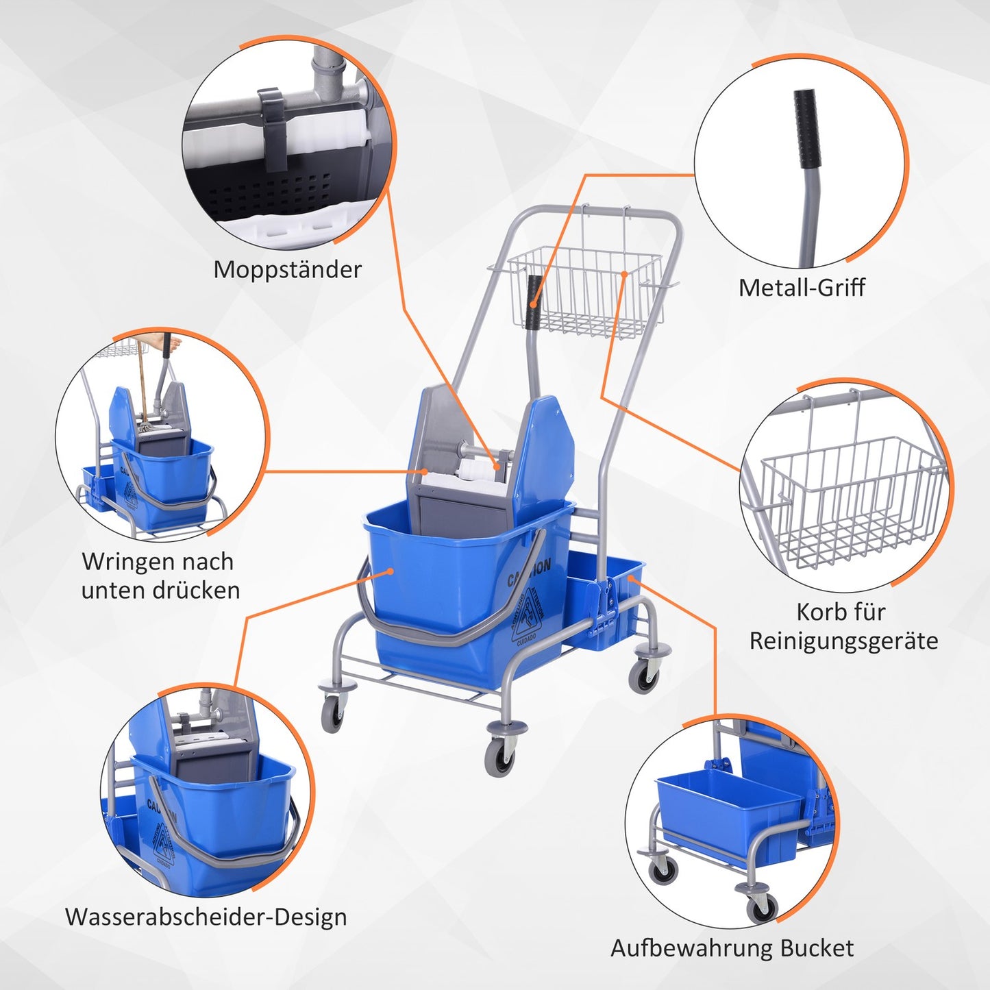 25L blue mobile cleaning cart with mop wringer