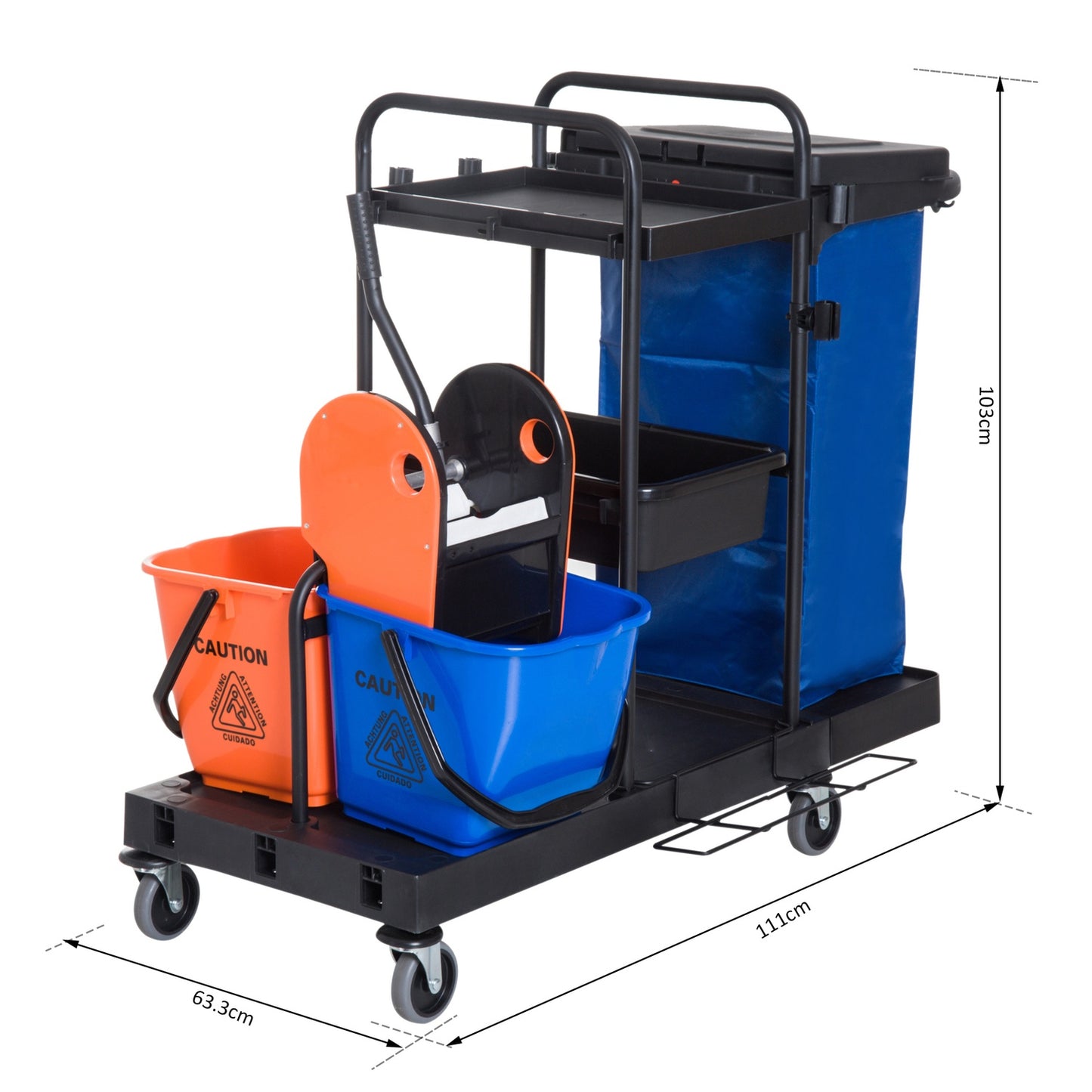 Cleaning trolley with 4 wheels - 111x63.3x103cm, Multicolor