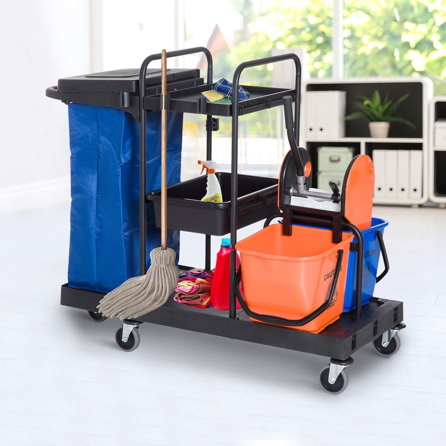 Cleaning trolley with 4 wheels - 111x63.3x103cm, Multicolor
