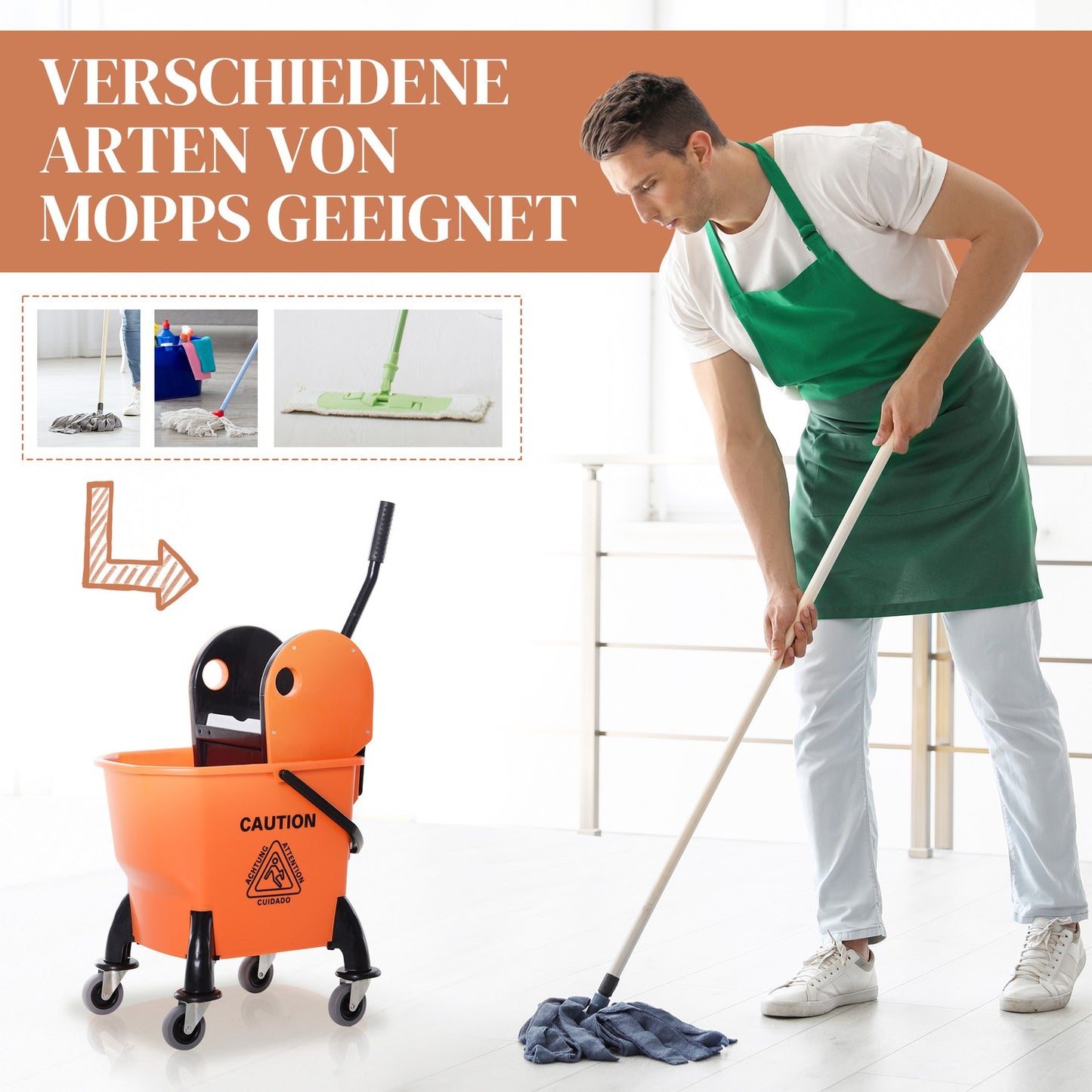 Cleaning trolley with turner and 26L mobile bucket