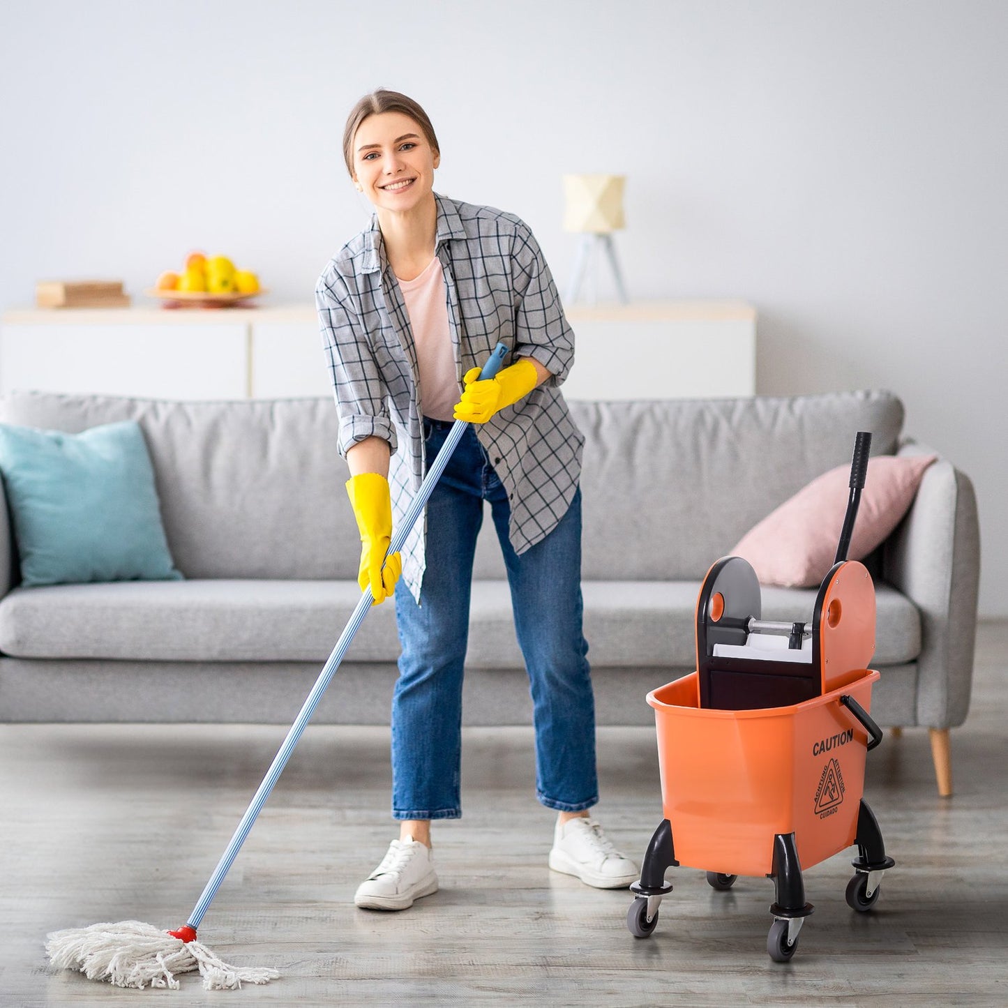 Cleaning trolley with turner and 26L mobile bucket