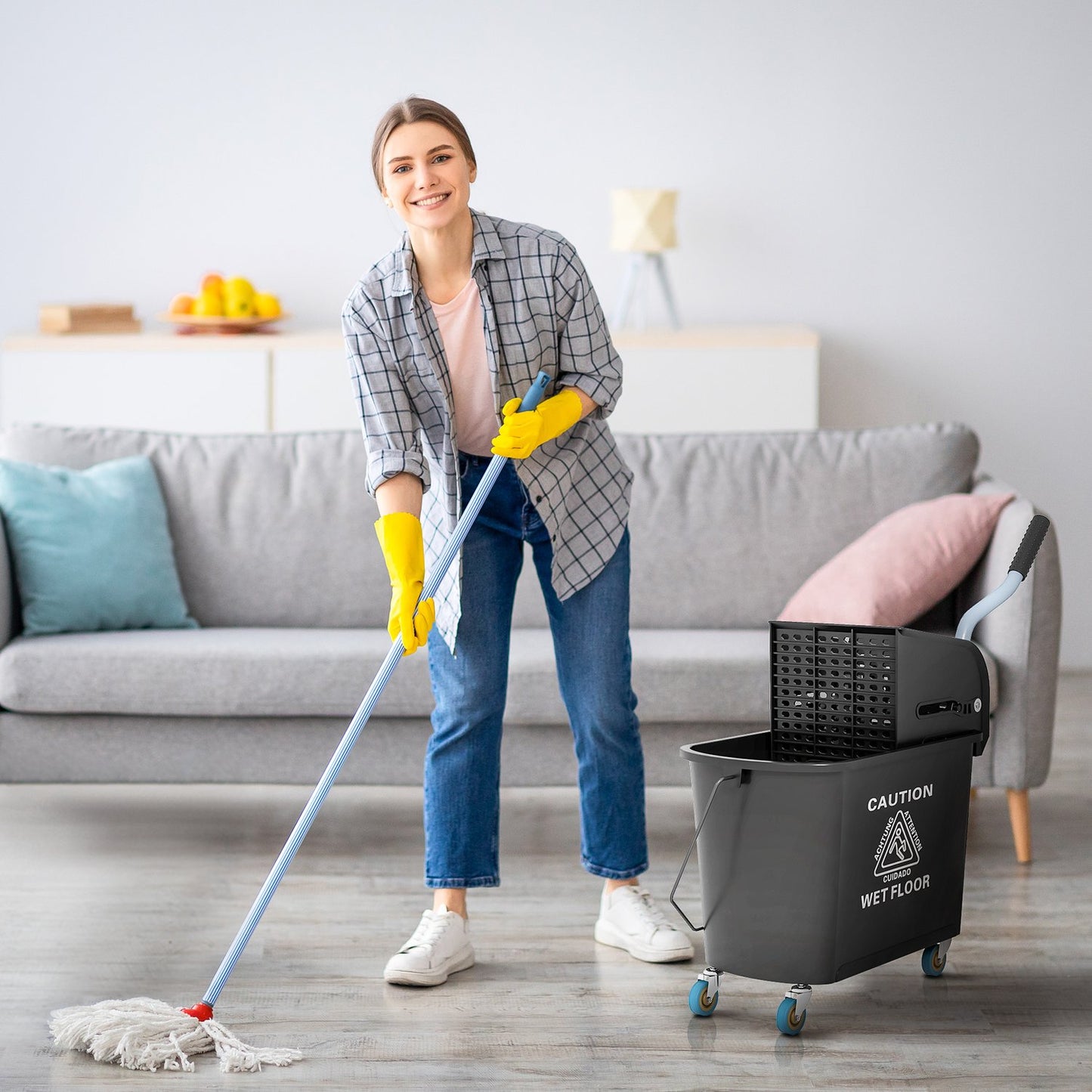 Cleaning trolley with 20L Double chamber buckets - Black
