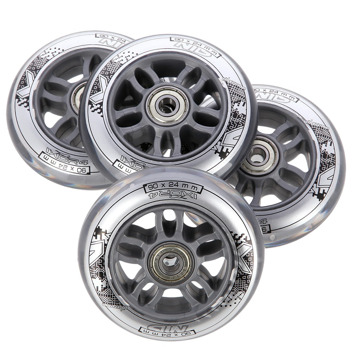 Clear PU Wheels Set, 90x24 82A, ABEC-7 Chrome Bearings