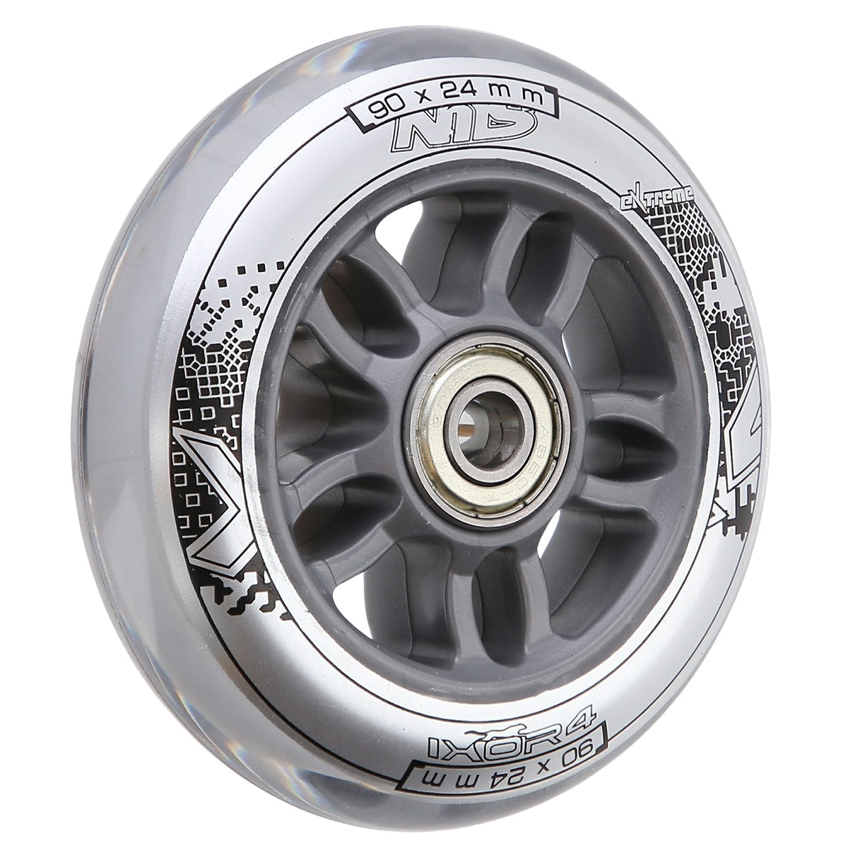 Clear PU Wheels Set, 90x24 82A, ABEC-7 Chrome Bearings