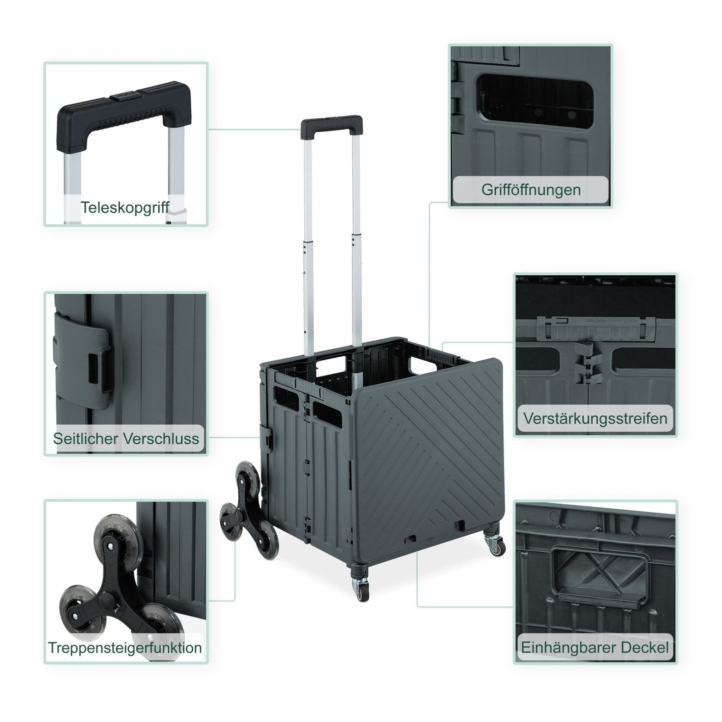 Climbing Shopping Cart, 8 Wheels, Telescopic Handle