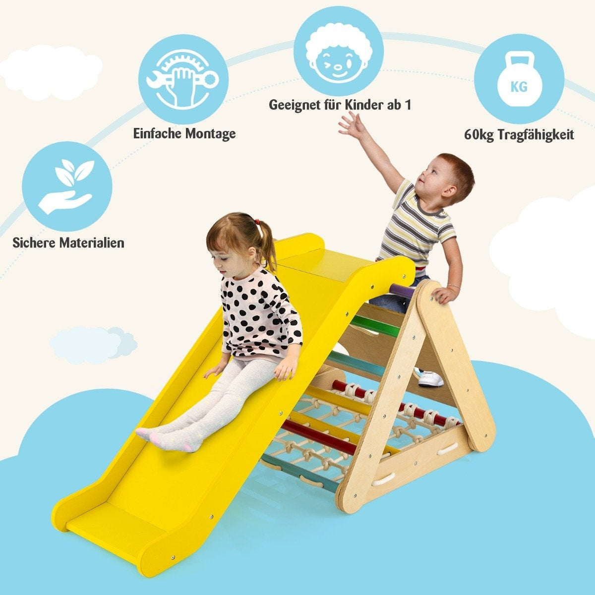 Climbing Toy for Toddlers Triangular 4-in-1 Climbing Frame with Ramp Multicolored