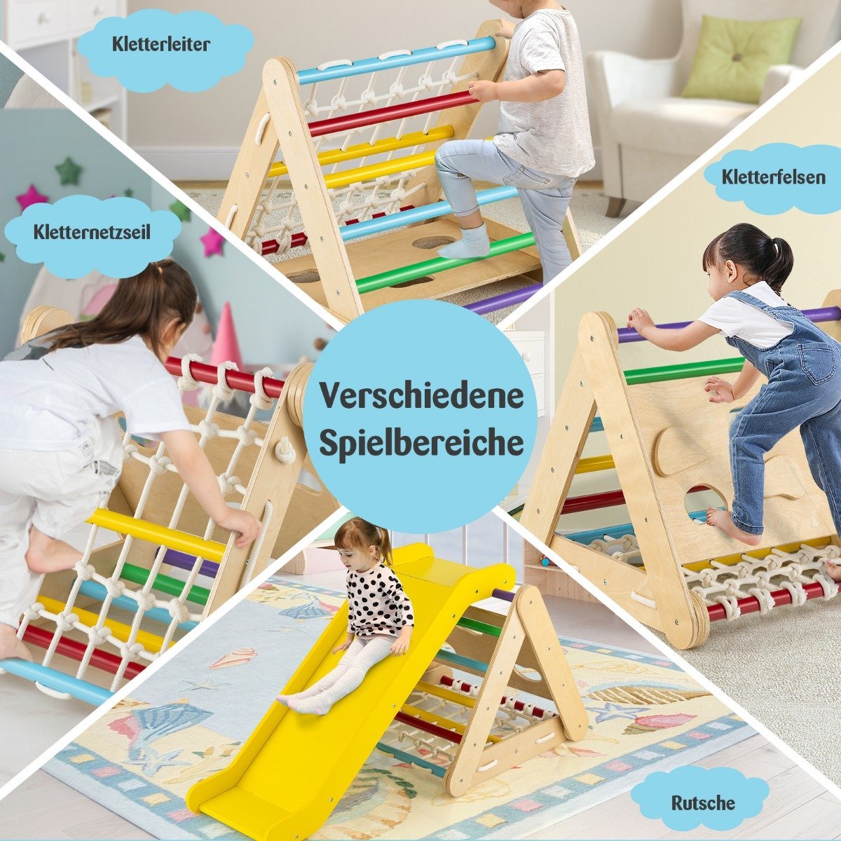Climbing Toy for Toddlers Triangular 4-in-1 Climbing Frame with Ramp Multicolored