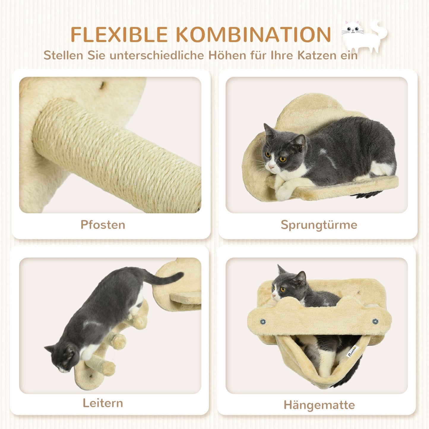 Cat climbing wall set with stairs & hammock - up to 5 kg