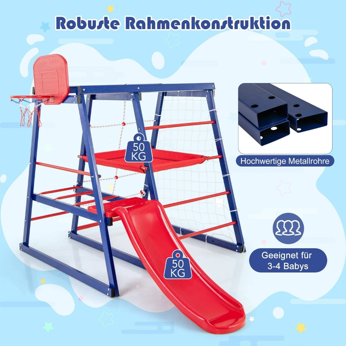 Climbing frame outdoor 7 in 1 playground with slide climbing ladder rope ladder for indoor and outdoor 150 x 142 x 146 cm