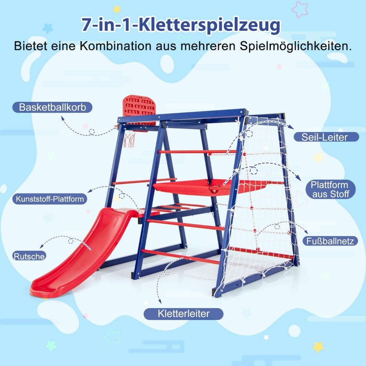 Climbing frame outdoor 7 in 1 playground with slide climbing ladder rope ladder for indoor and outdoor 150 x 142 x 146 cm