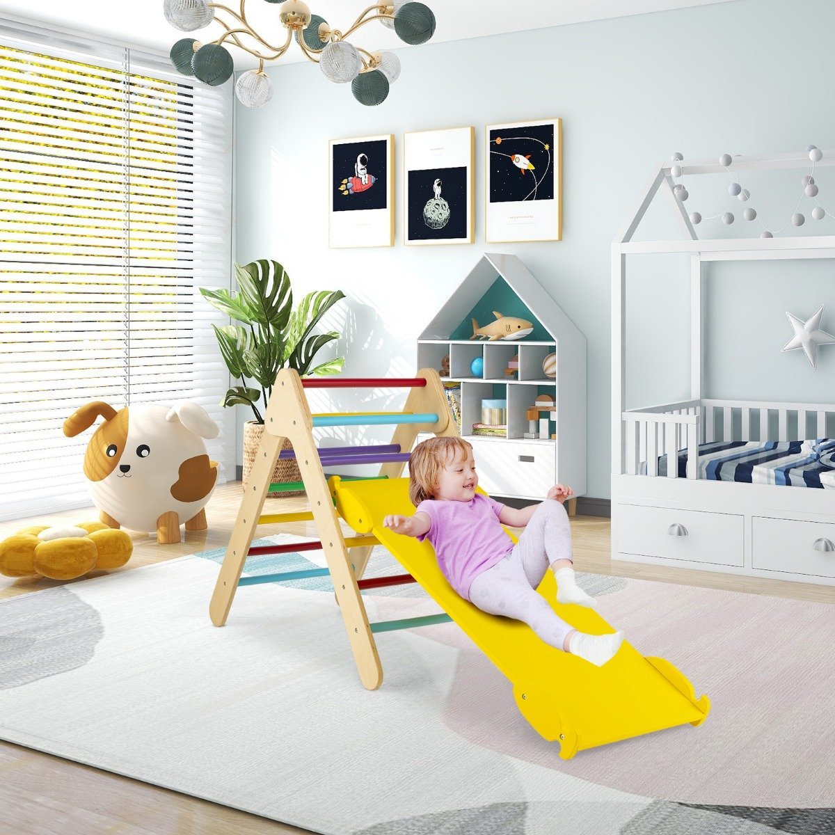 Climbing triangle Triangular wooden climbing frame with ramp 86.5 x 48 x 73.5 cm Colorful