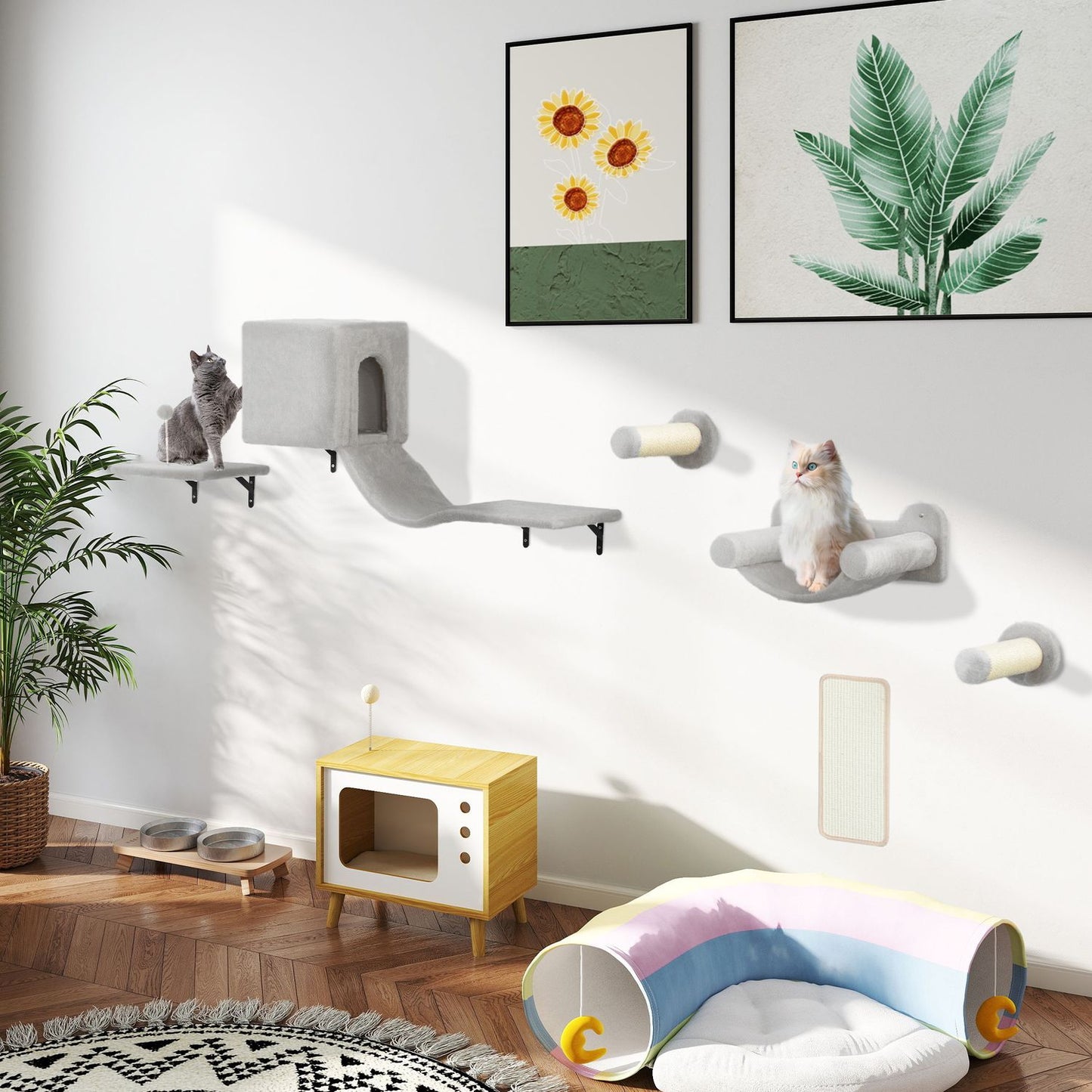 Cat Climbing Wall Set, 6-Piece with Condo & Hammock