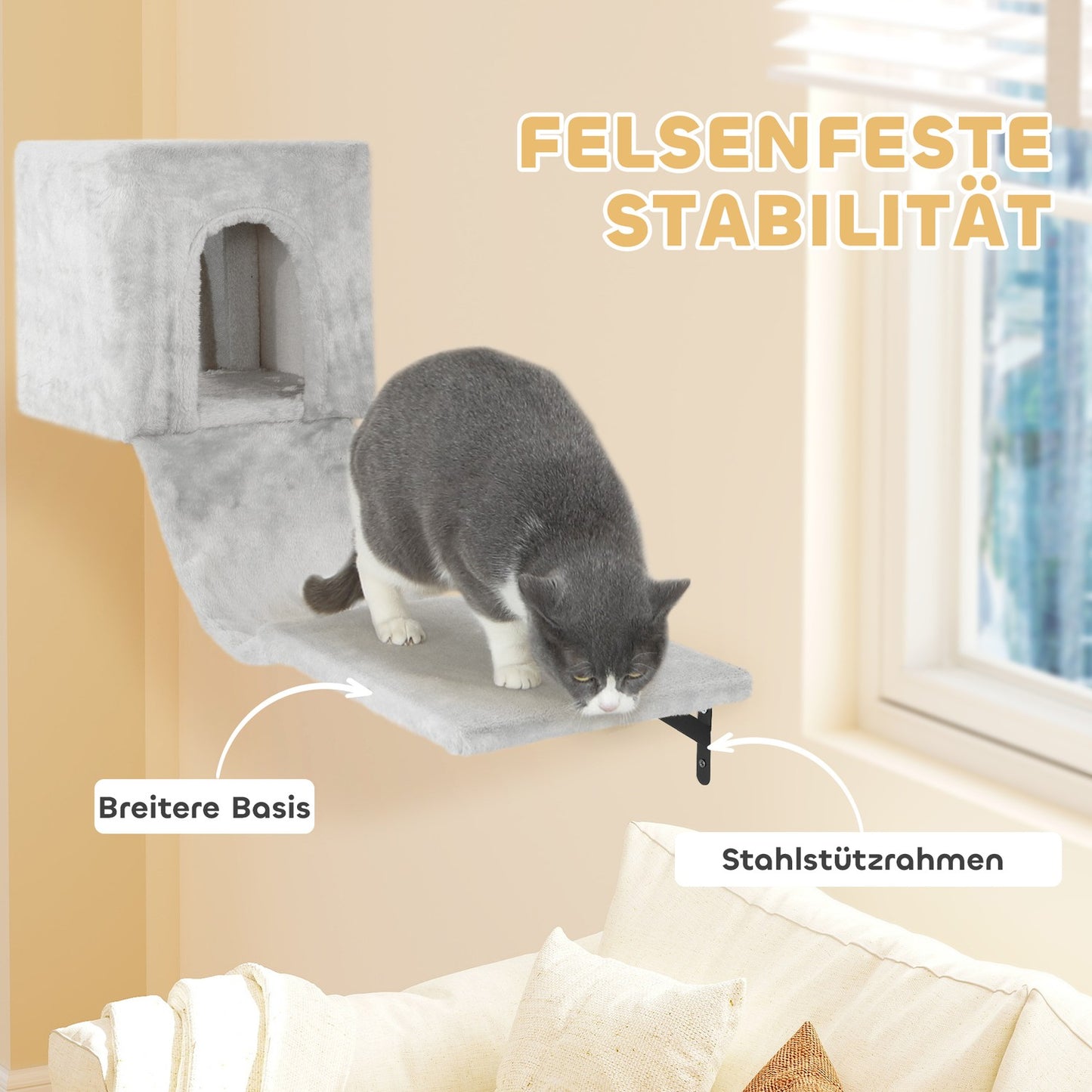 Cat Climbing Wall Set, 6-Piece with Condo & Hammock