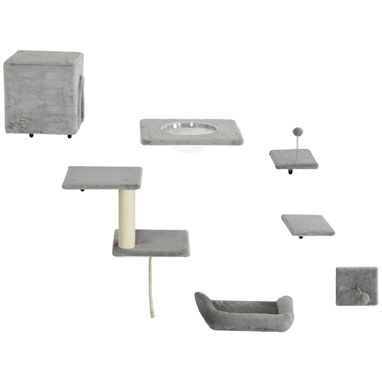 Climbing wall for cats 7-piece cat climbing wall set with cat house, platform, platform gray