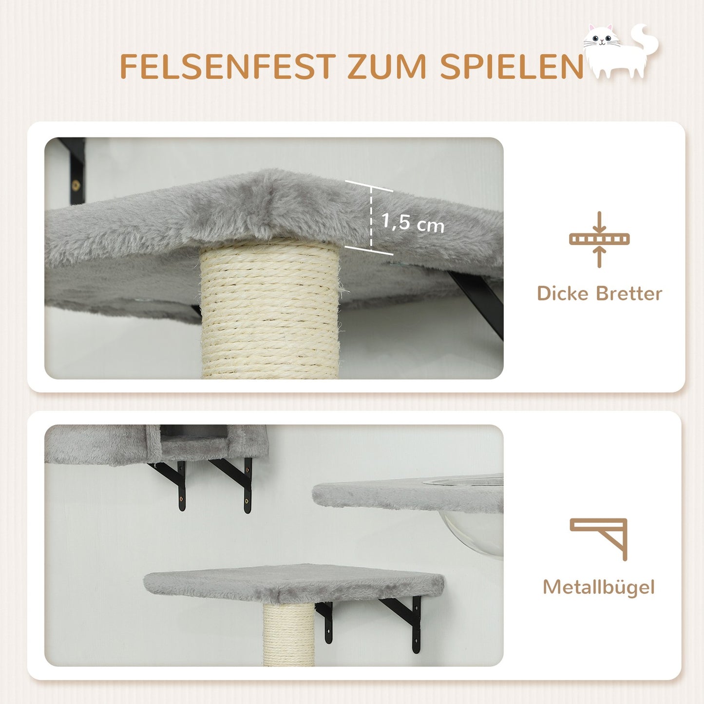 Climbing wall for cats 7-piece cat climbing wall set with cat house, platform, platform gray