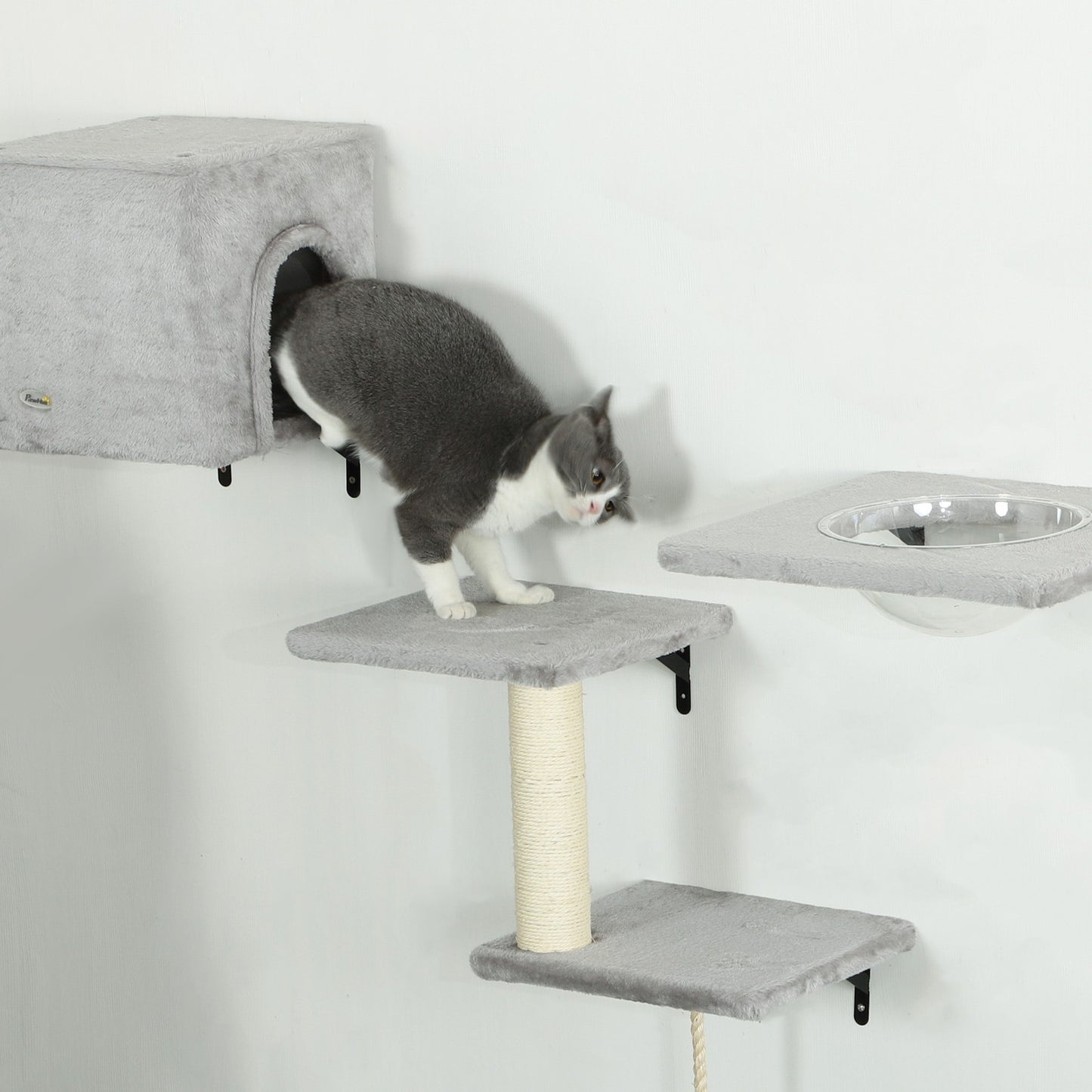 Climbing wall for cats 7-piece cat climbing wall set with cat house, platform, platform gray