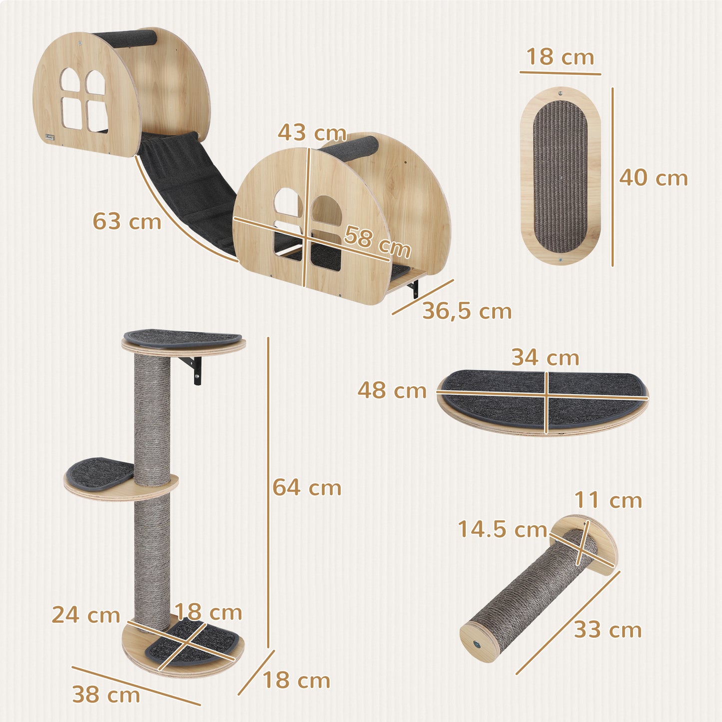Cat Climbing Wall Set with Sisal Ladder and Platform