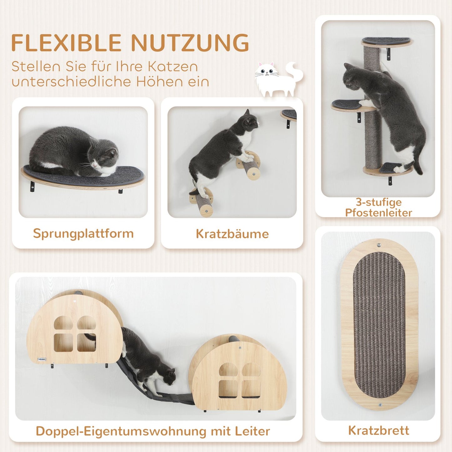 Cat Climbing Wall Set with Sisal Ladder and Platform