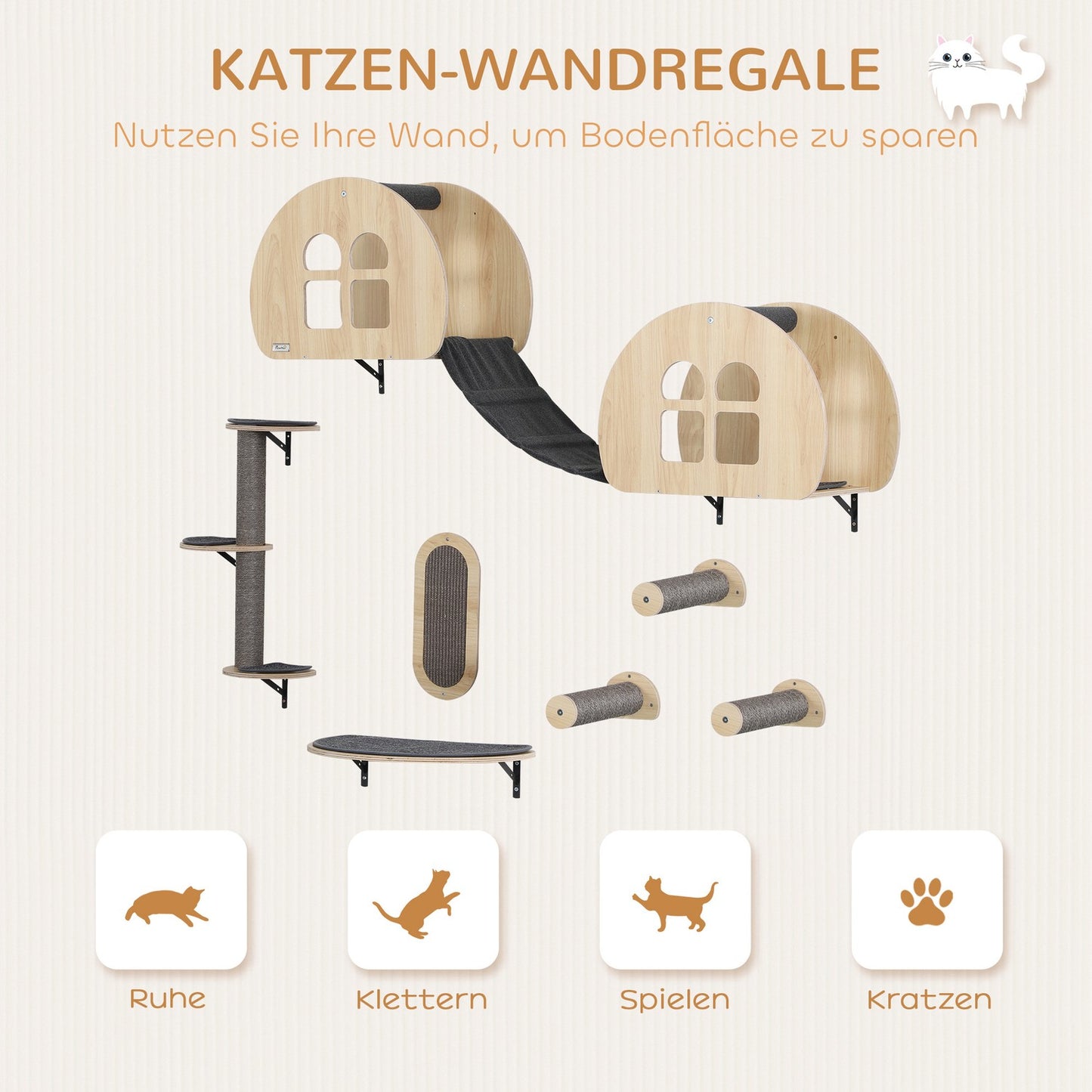 Cat Climbing Wall Set with Sisal Ladder and Platform
