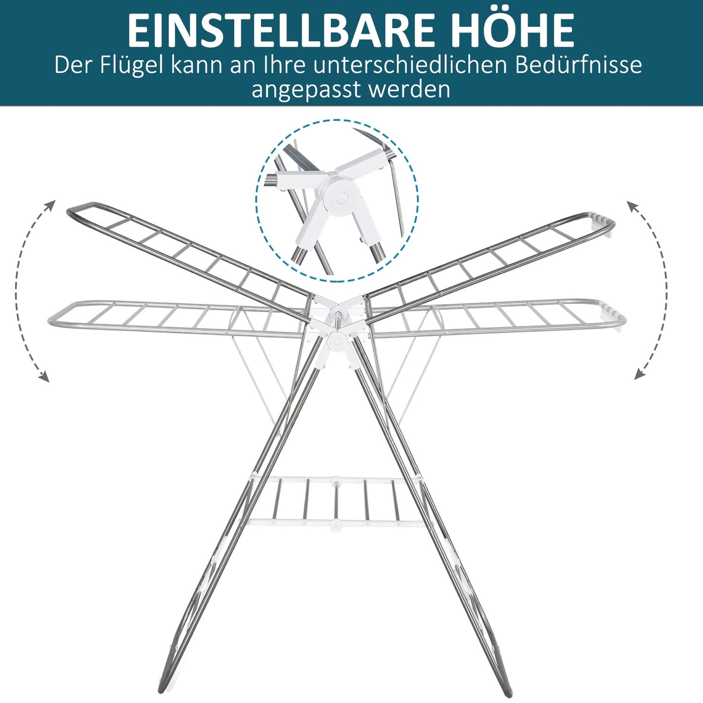Foldable clothes airer with telescopic rods, silver/white