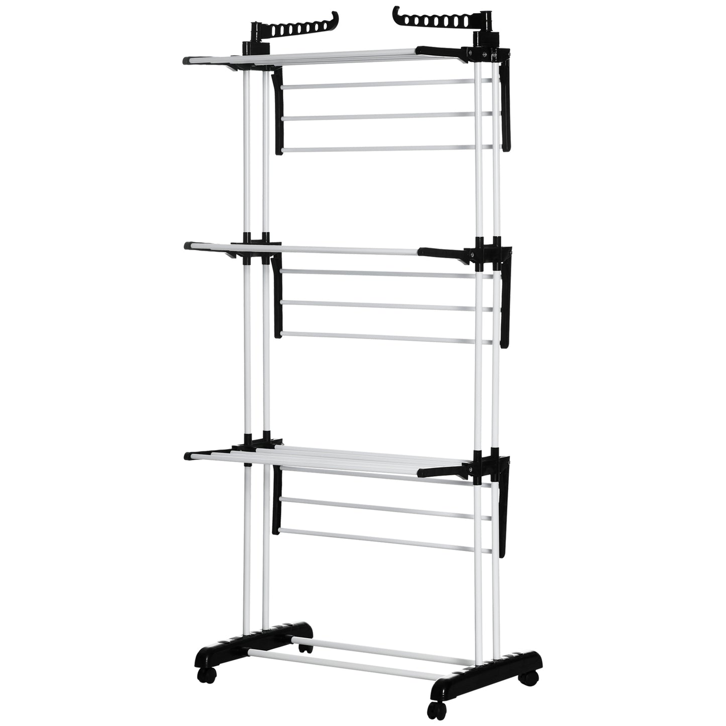 Retractable Black Tower Clothes Airer with wheels 4 levels