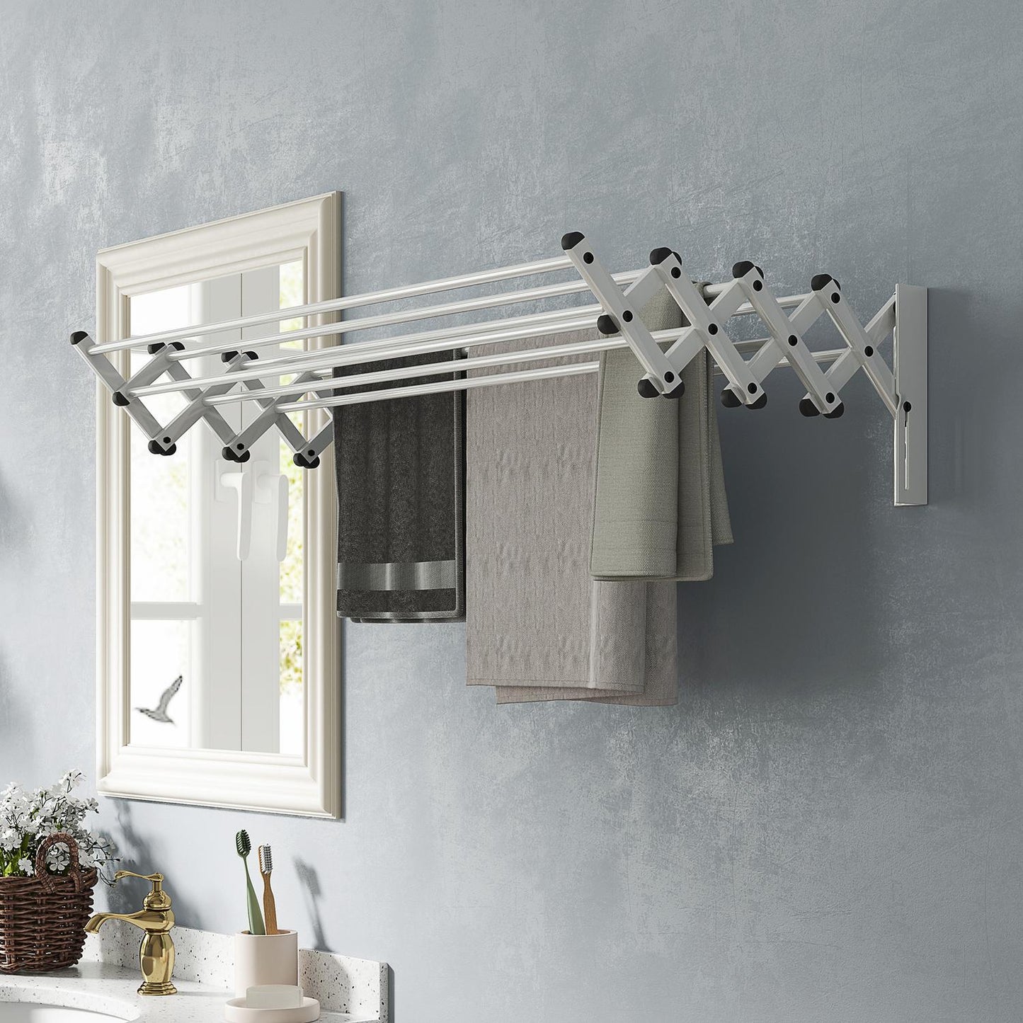 Wall-mounted pull-out dryer, 8 rods, space-saving