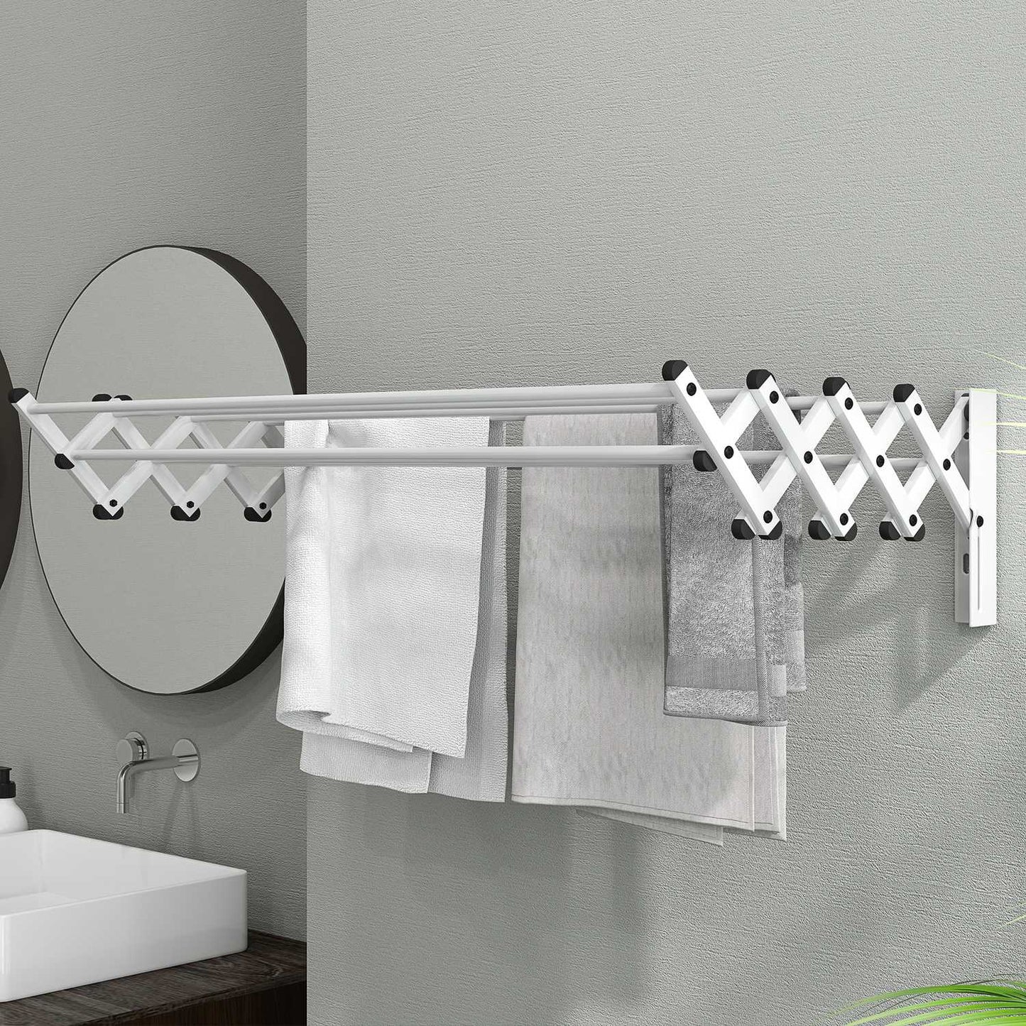 Wall-mounted pull-out dryer, 8 rods, space-saving